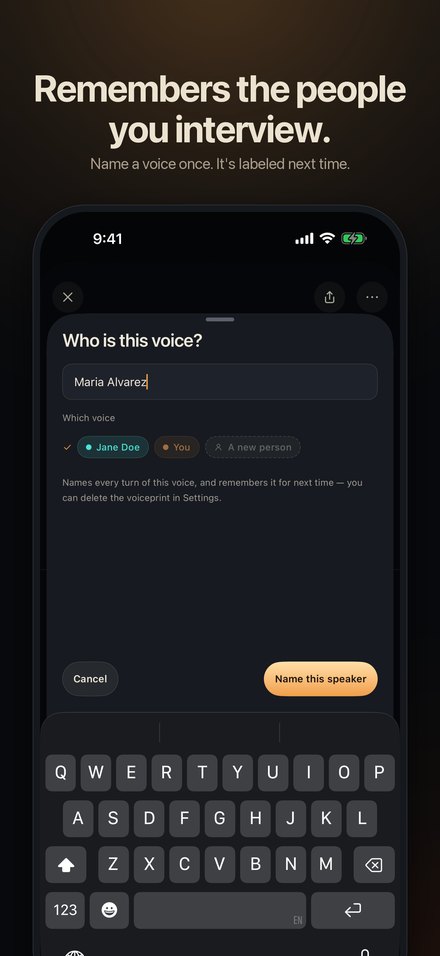 The naming sheet: name a voice once and it is labeled next time